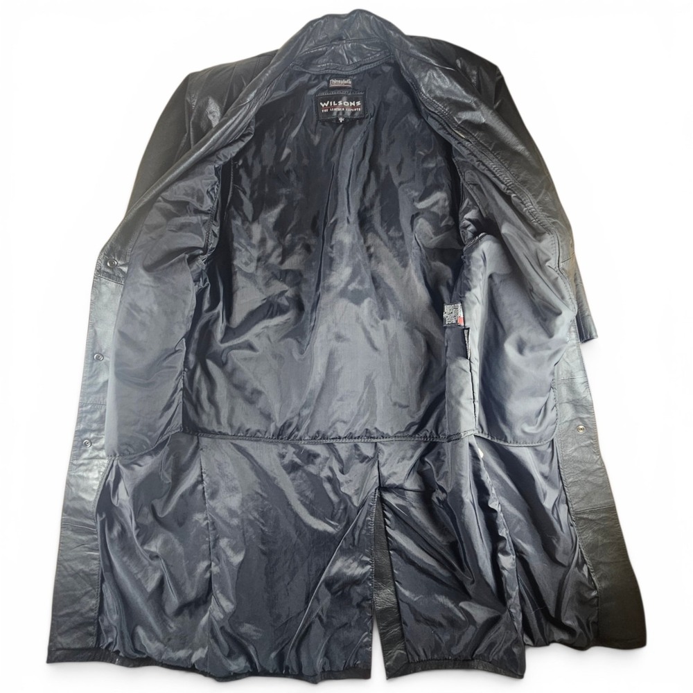 Wilsons Leather Trench Coat Black Duster Small Thinsulate Batwing Dolman Long - Picture 5 of 16